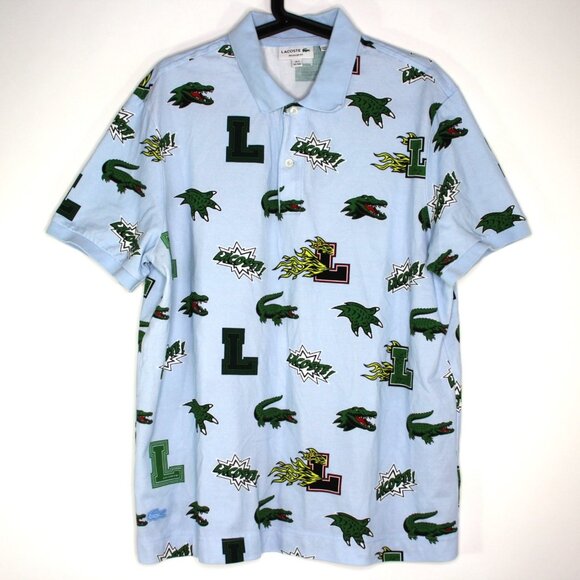 Lacoste Mens 2XL Big Croc Crocodile Print Spell Out AOP Polo Shirt F1248 - Picture 1 of 5